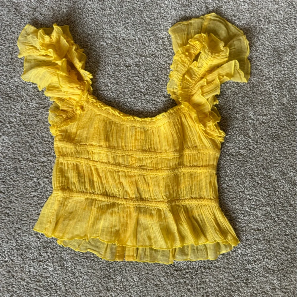 Free People Yellow Ruffle Sleeve Button-Front Blouse